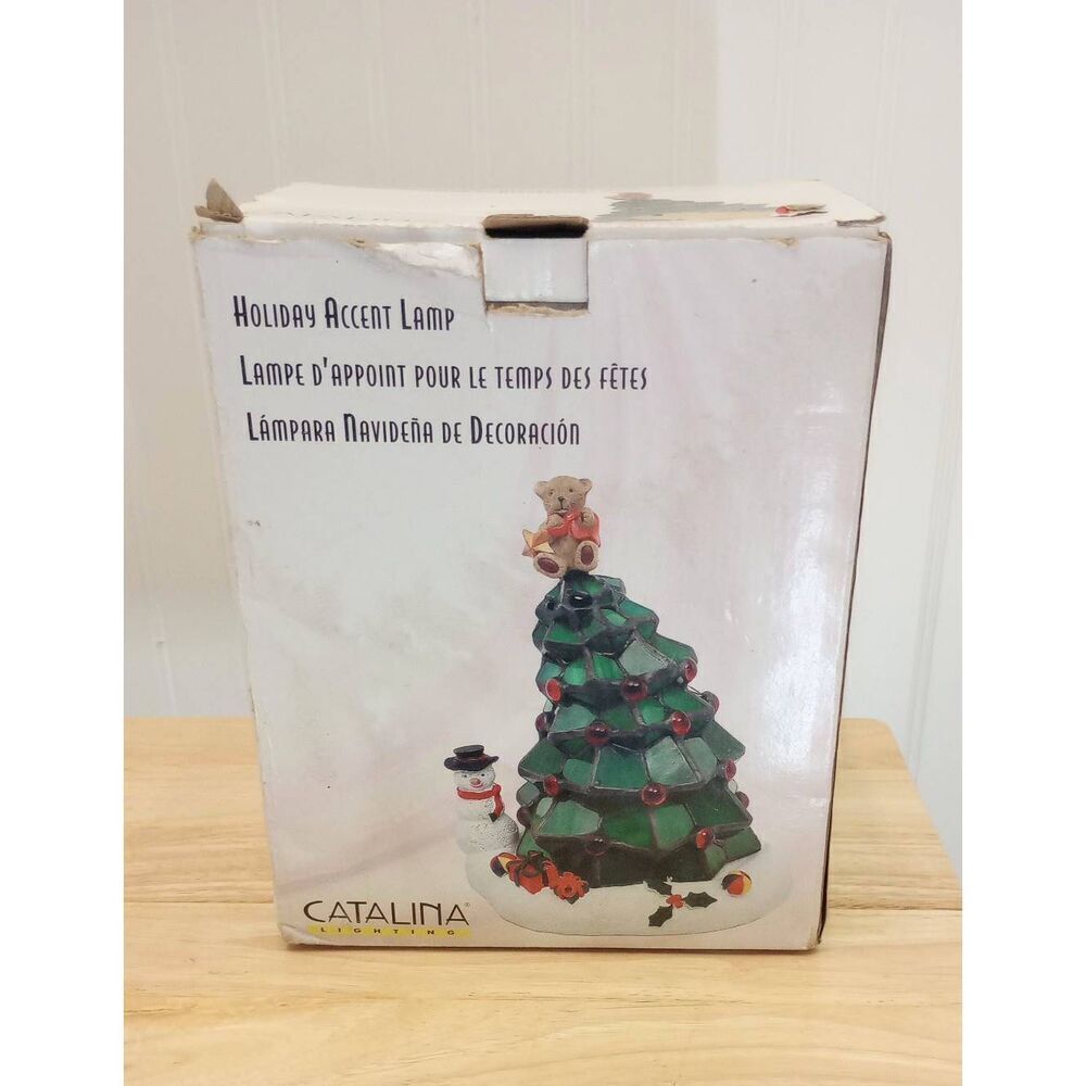 Vintage IOB Catalina holiday accent lamp. Christmas tree, table top, stained gla